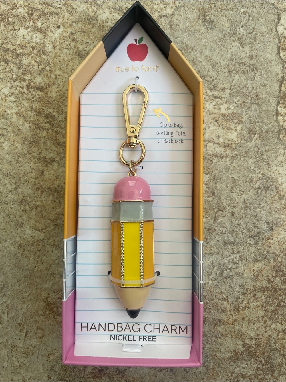 True to Form Pink & Yellow Pencil Handbag Charm Keychain